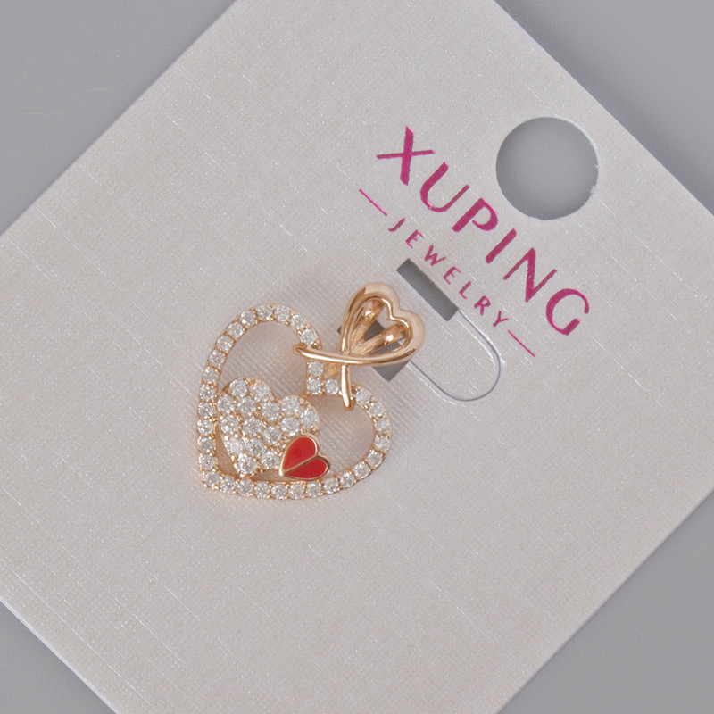 תליון Xuping «לב» עם קריסטלים לבנים ואמייל אדום, קוטר 18×14 מ״מ+- זהב מצופה 18K