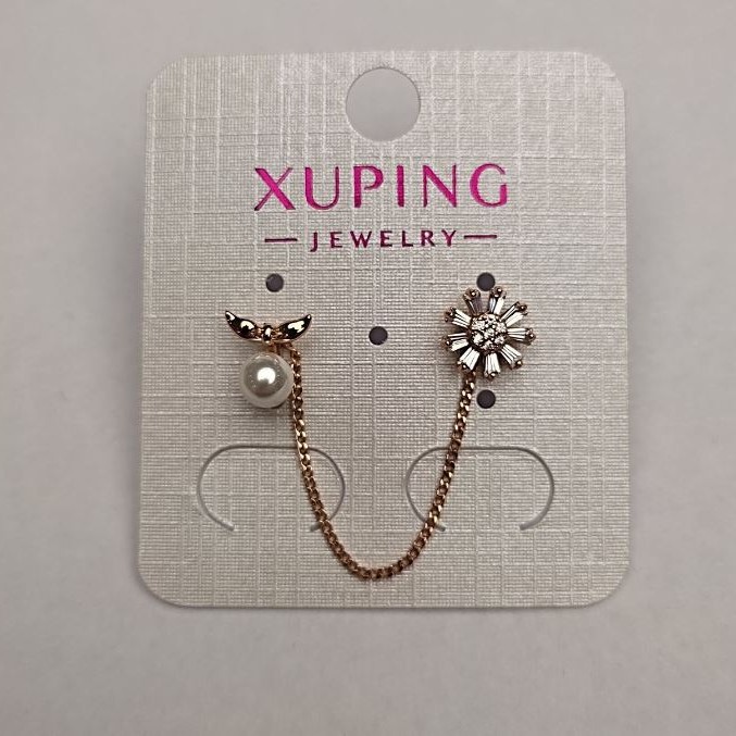 עגילי סטוד כדוריים Xuping בזהב מצופה 18K עם קריסטלים לבנים וחרוז יחיד, קוטר 8 מ״מ ±, אורך 6 ס״מ ±