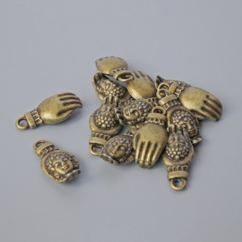 אביזרי תליה «כף היד של בודהה», קוטר 18×8, 5 מ״מ, קוטר החור 2 מ״מ, אריזה 13 יח׳ ±, צבע מתכת ברונזה