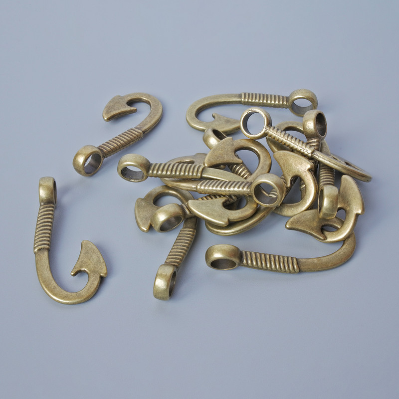 אביזרי תליה 'קרס', קוטר 30×14 מ״מ, קוטר פתח 2.8 מ״מ, אריזה 13 יחידות ±, צבע המתכת: ברונזה