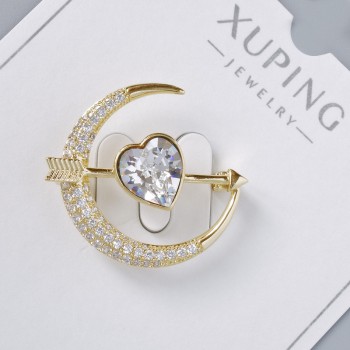 סיכת Xuping «לב» עם קריסטל לבן ואבני סטרז לבנות 24×27 מ״מ, מתכת בגוון זהב בהיר, ציפוי זהב