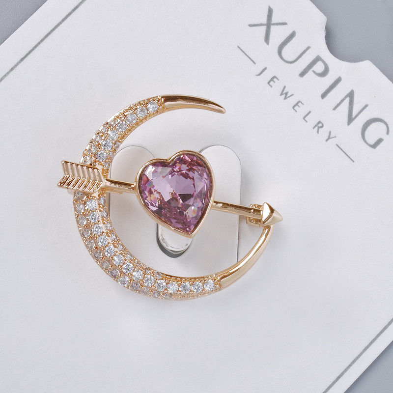 סיכת Xuping «לב» קריסטל סגול וזרקונים לבנים, 24×27 מ״מ, מתכת זהובה, ציפוי זהב