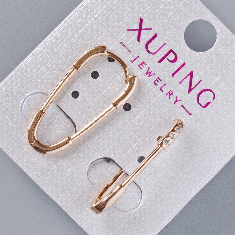 עגילים Xuping עם קריסטלים לבנים, קוטר 26.5 מ״מ, 5×2 מ״מ, ציפוי זהב 18 קראט