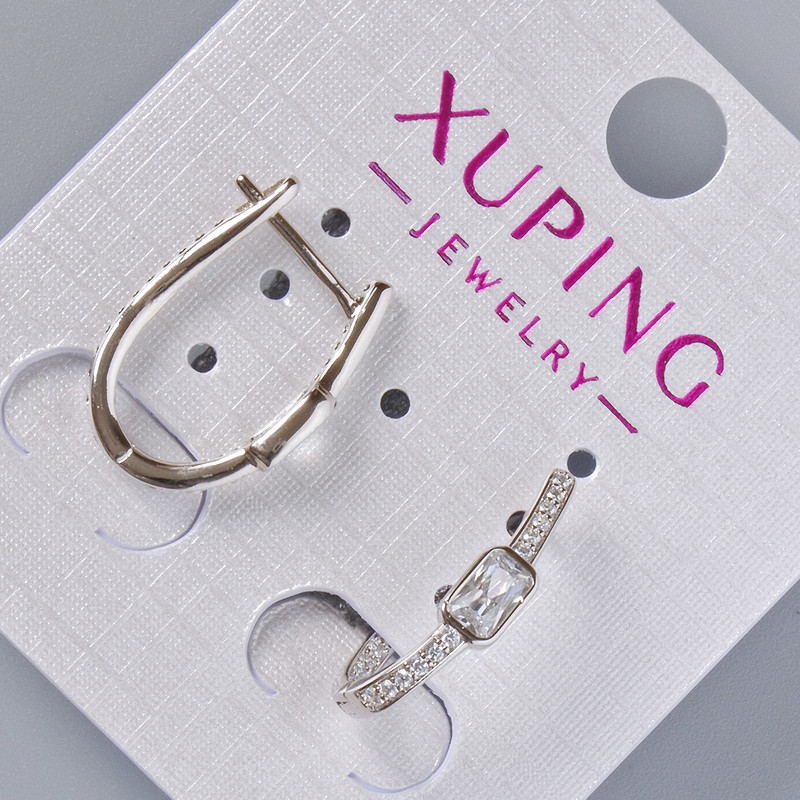 עגילים Xuping עם אבני סטרזים לבנות וקריסטל, קוטר 18×4 מ״מ, ורודיום