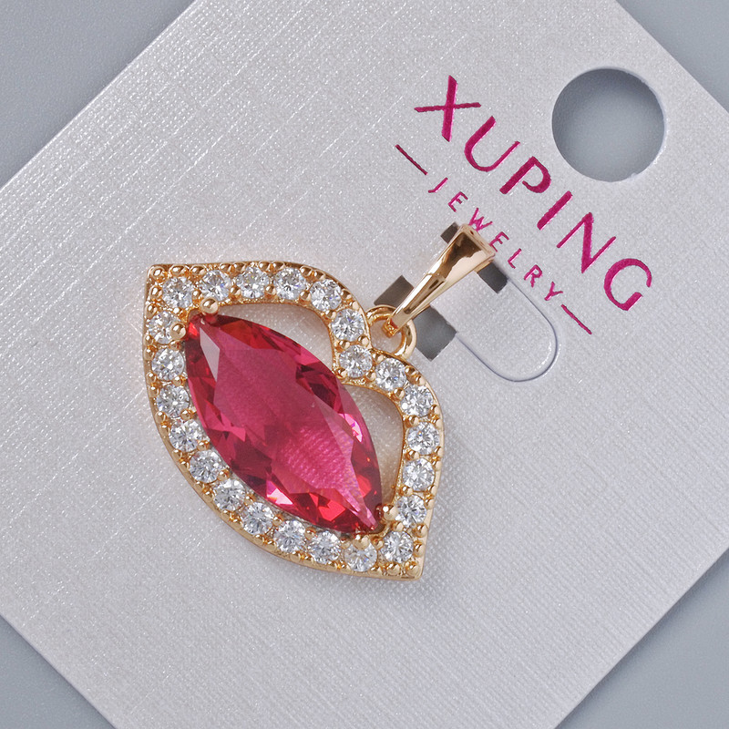 תליון «שפתיים» Xuping עם סטרזים לבנים וקריסטל אדום, קוטר 17×24 מ״מ ±, אורך 23 מ״מ ± ציפוי זהב 18K