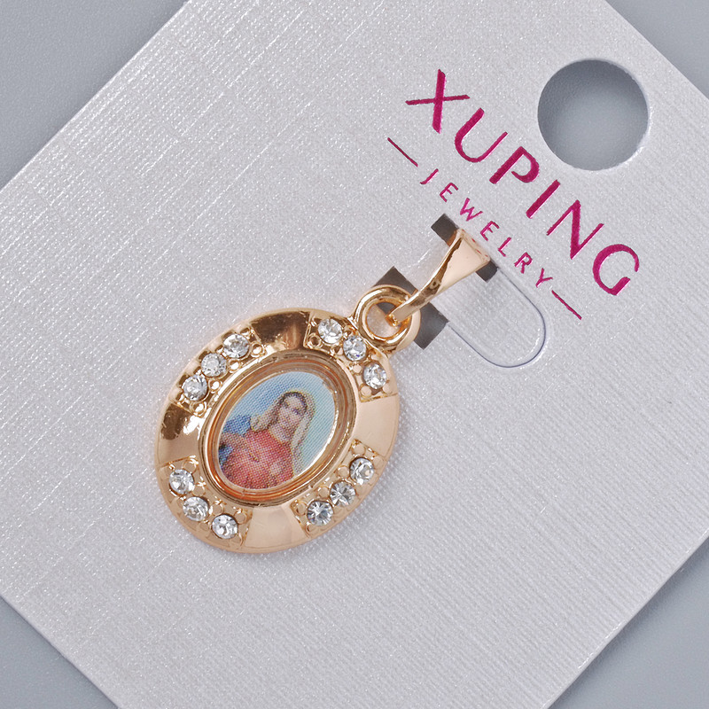 תליון «איקונה» Xuping עם אבני סטראס לבנות, קוטר 20×13 מ״מ, אורך 24 מ״מ, ציפוי זהב 18K