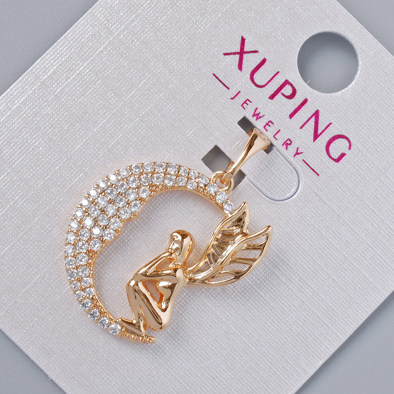 תליון «פיה» Xuping עם אבני סטרז לבנים, קוטר 21, 5×18, 5 מ״מ (+/-), אורך 27 מ״מ (+/-), ציפוי זהב 18K