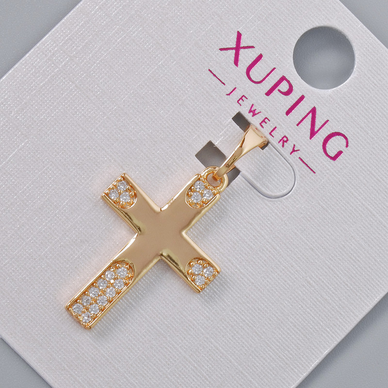תליון «צלב» Xuping עם זרקונים לבנים, קוטר 22×15 מ״מ, אורך 28 מ״מ, ציפוי 18K
