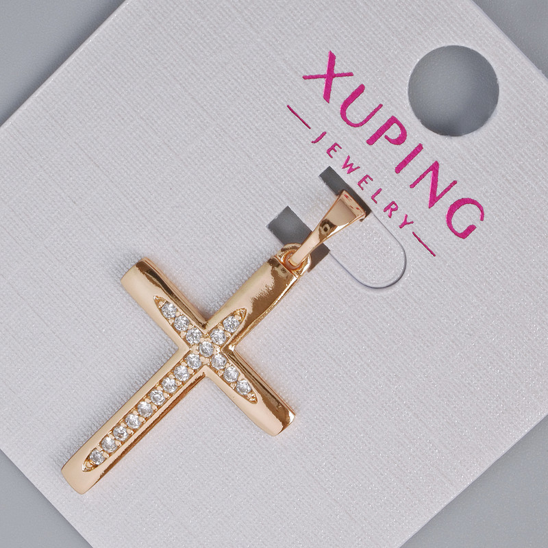 תליון «צלב» Xuping עם סטרזים לבנים, קוטר 27×18 מ״מ, אורך 32 מ״מ, ציפוי זהב 18K
