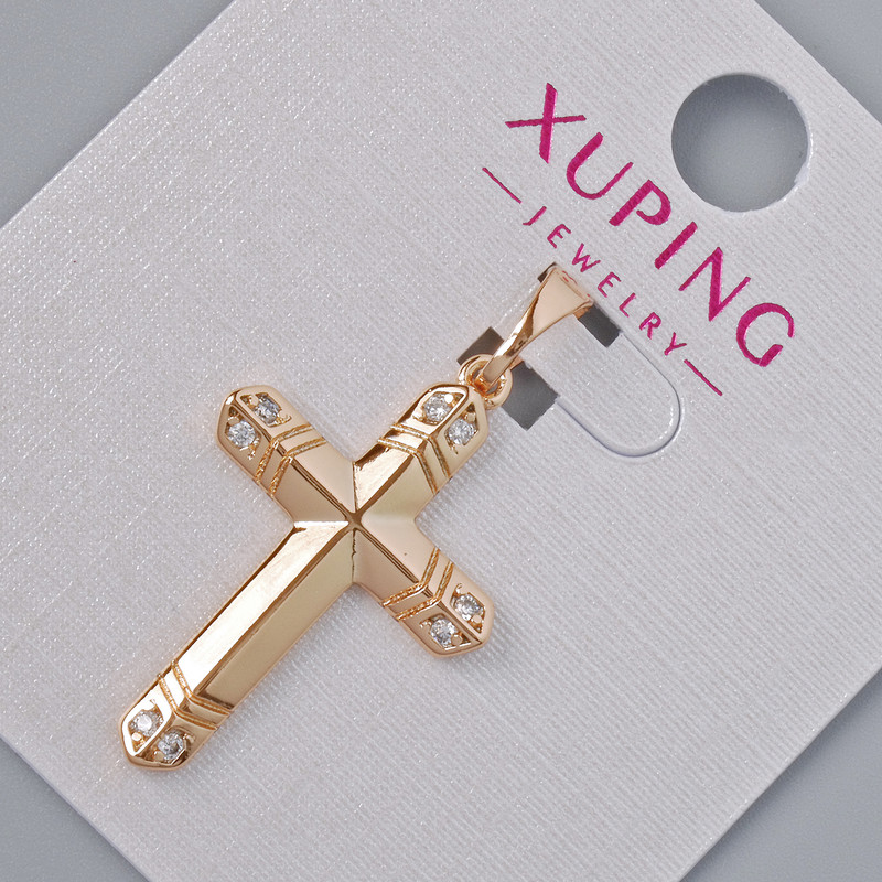 תליון «צלב» Xuping עם אבני זרקון לבנות, קוטר 26,5×17×5 מ״מ +/- אורך 31 מ״מ +/- ציפוי זהב 18K