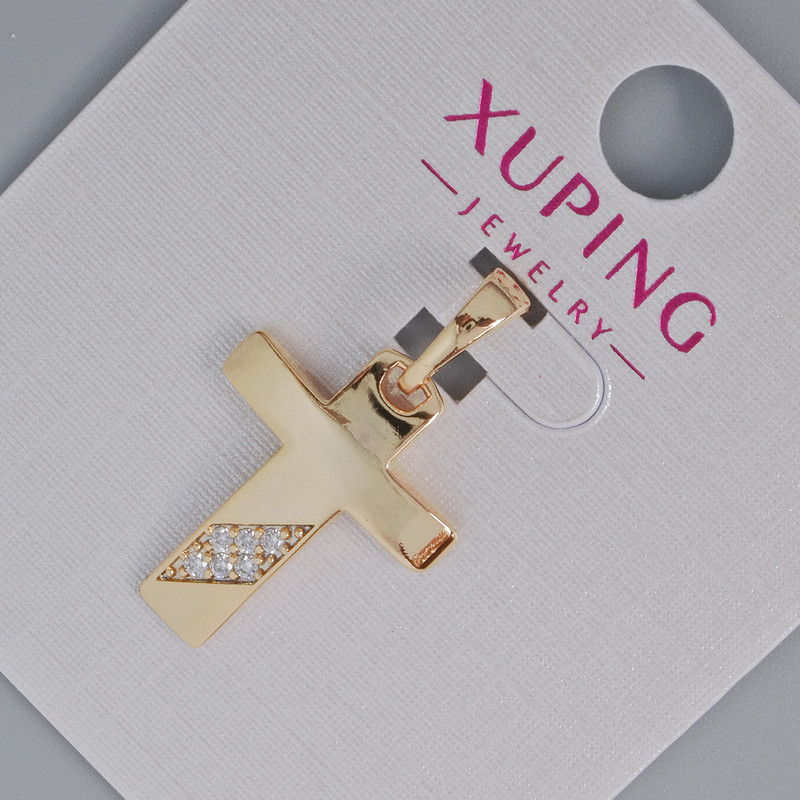 תליון «צלב» Xuping עם אבני זירקון לבנים, קוטר 20×16 מ״מ ±, אורך 25 מ״מ ±, ציפוי זהב 18K