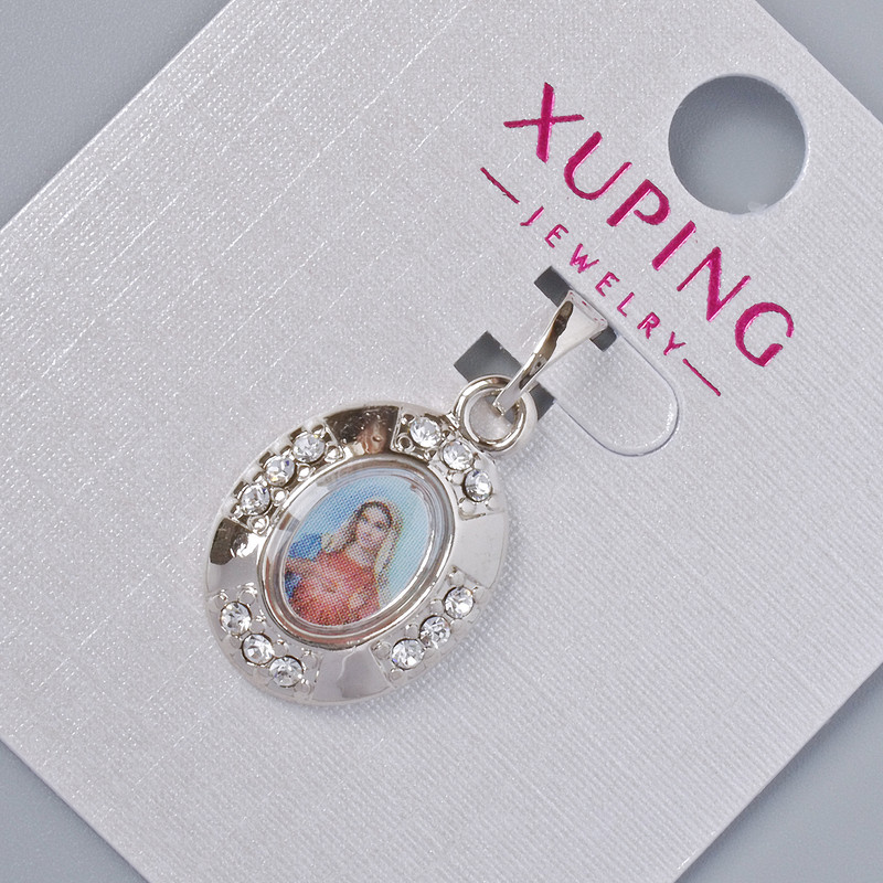 תליון «איקונה» Xuping עם סטרזים לבנים, קוטר 20×13 מ״מ, אורך 25 מ״מ, ציפוי רודיום