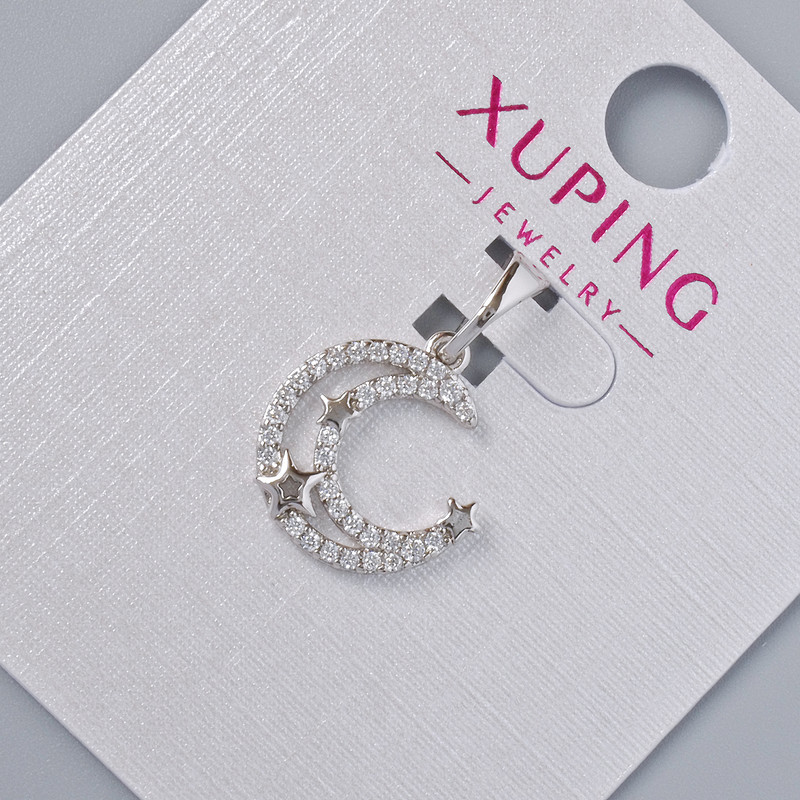 תליון «ירח» Xuping עם קריסטלים לבנים, קוטר כ-14×13 מ״מ ±, אורך כ-20 מ״מ ±, ציפוי ורדיום