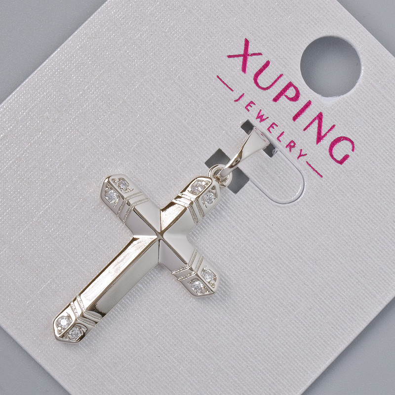 תליון «צלב» Xuping עם אבני זרקון לבנות, קוטר 26.5×17.5 מ״מ, אורך 32 מ״מ, רודיום