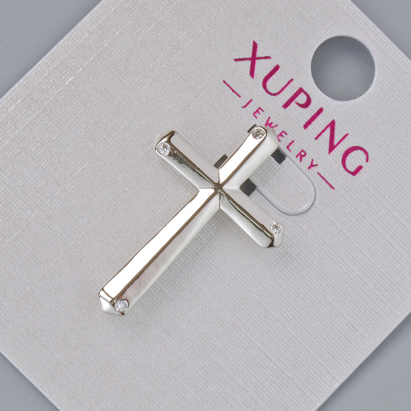 תליון «צלב» Xuping עם זרקונים לבנים, קוטר 26×17 מ״מ, 5 מ״מ ±, אורך 33 מ״מ ±, רודיום
