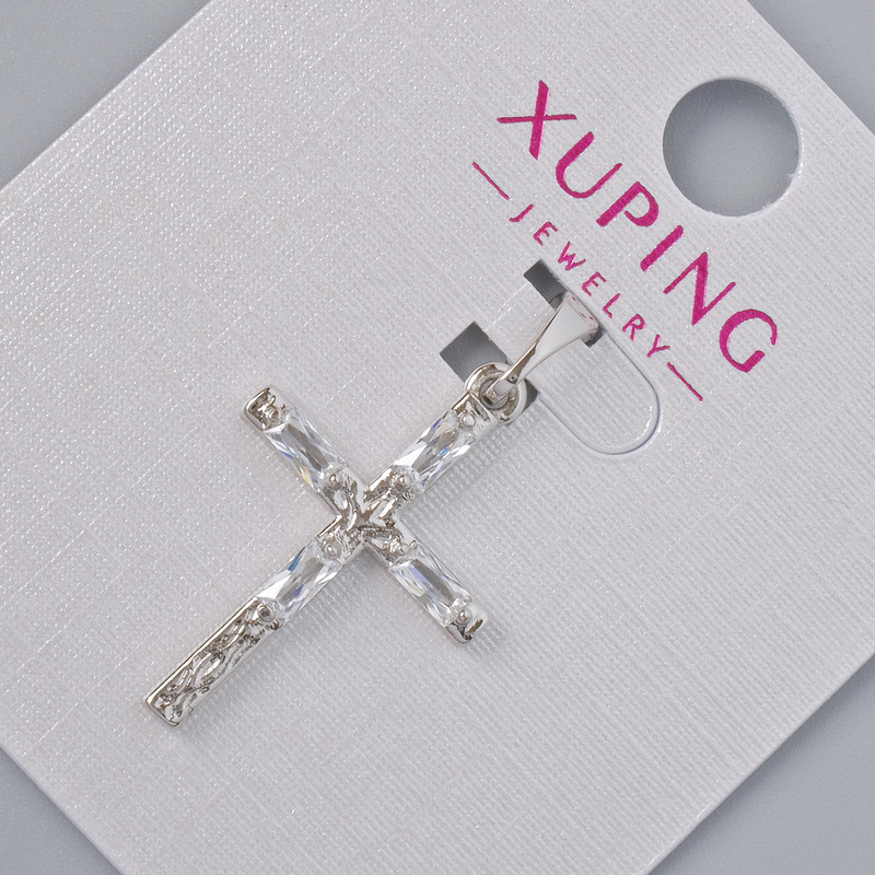 תליון «צלב» Xuping עם קריסטלים לבנים, קוטר 24×16 מ״מ, אורך 30 מ״מ, בציפוי רודיום