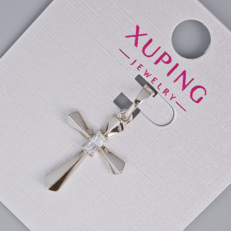 תליון «צלב» Xuping עם קריסטלים לבנים, קוטר 21×14 מ״מ, 5 מ״מ+ -, אורך 27 מ״מ+- ציפוי רודיום