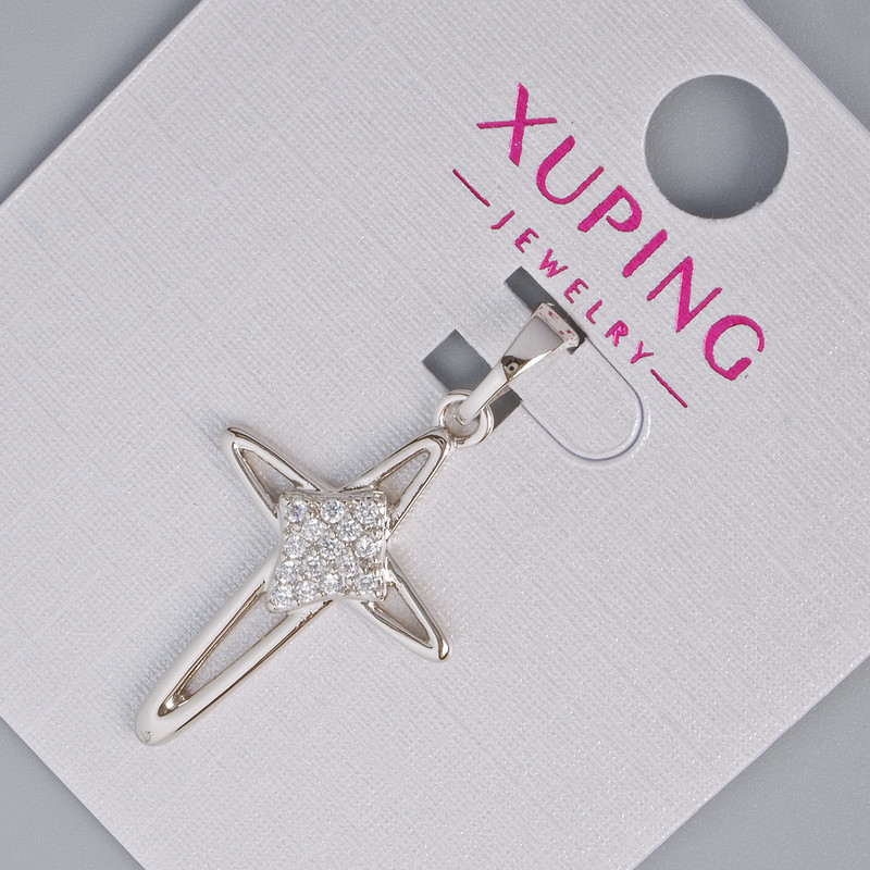 תליון «הצלב» Xuping עם אבני זירקונים לבנים, קוטר 24,5×16 מ״מ+- אורך 31 מ״מ+- רודיום