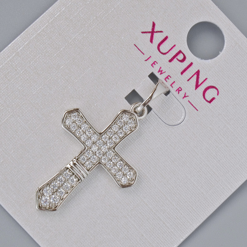 תליון «צלב» Xuping עם קריסטלים לבנים, קוטר 26×18 מ״מ ±, אורך 32 מ״מ ±, ציפוי ורודיום