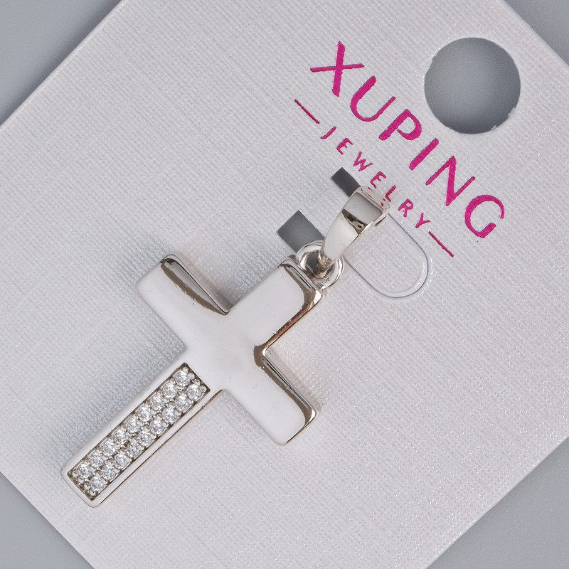 תליון «צלב» Xuping עם סטרזים לבנים, קוטר 27×16 מ״מ, 5 מ״מ +/-, אורך 33 מ״מ +/-, רודיום