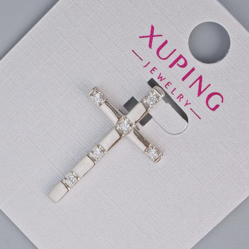 תליון «צלב» Xuping עם זירקונים לבנים, קוטר 27×16,5 מ״מ – רודיום