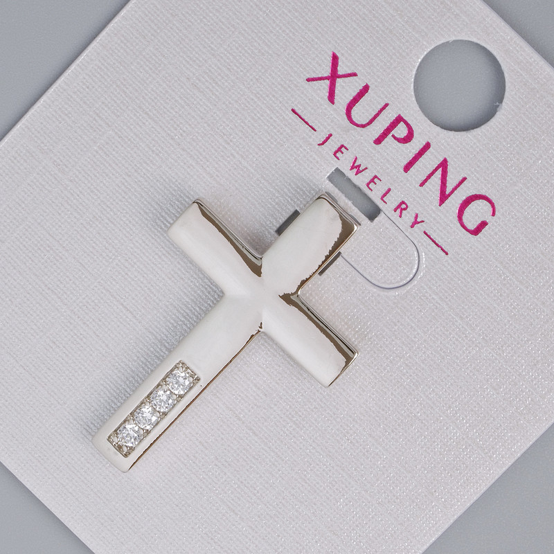 תליון «צלב» Xuping עם זרקונים לבנים, קוטר 27×17,5 מ״מ ± מצופה רודיום