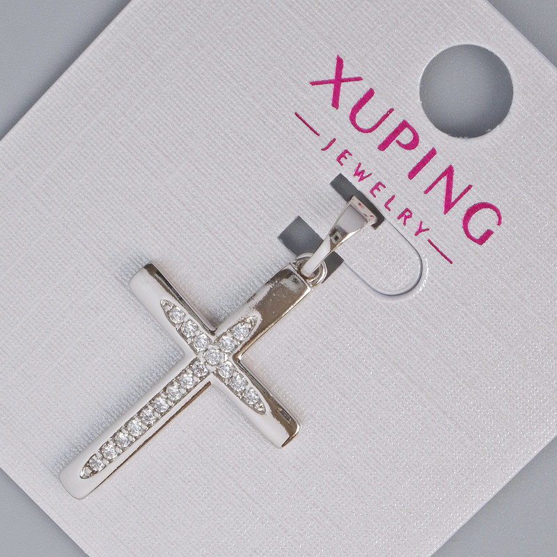 תליון «צלב» Xuping עם סטרזים לבנים, קוטר 27×17 מ״מ, עובי 5 מ״מ +/-; אורך 33 מ״מ +/-; רודיום