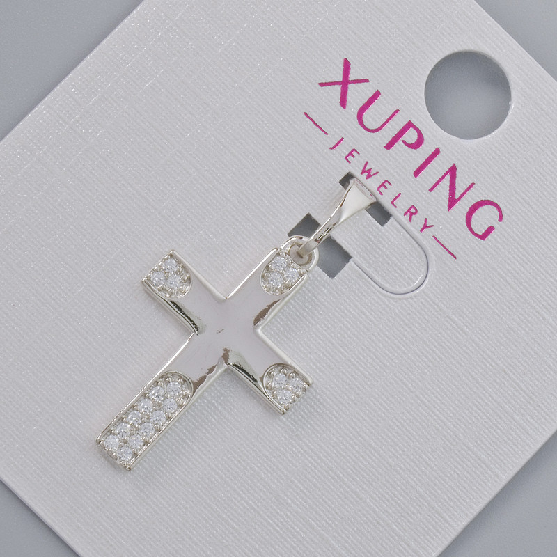 תליון «צלב» Xuping עם אבני סטרז לבנות, קוטר 22×15 מ״מ, אורך 27 מ״מ+- ציפוי רודיום