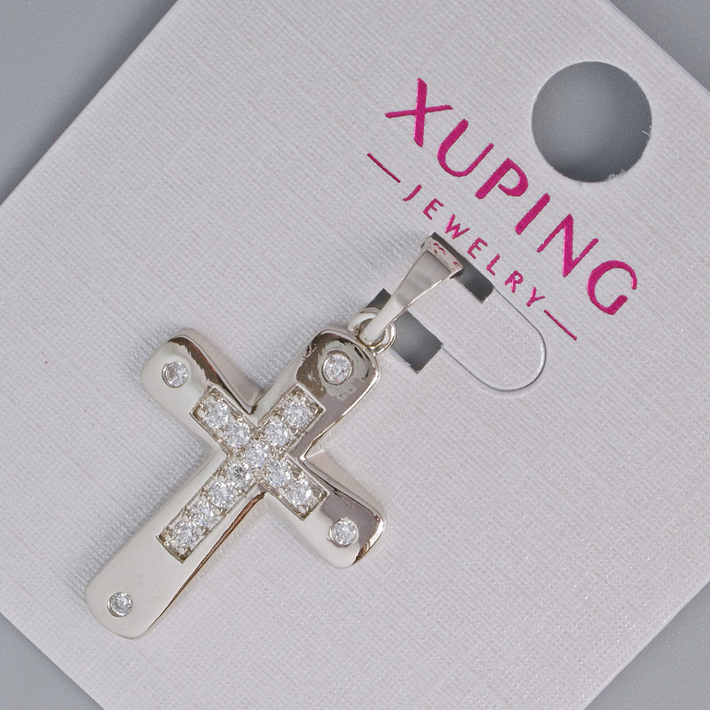 תליון «צלב» Xuping עם אבני זירקון לבנות, קוטר 26×17,5 מ״מ, 5 מ״מ+- אורך 31 מ״מ+- רודיום