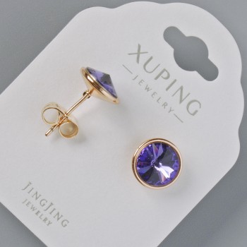 עגילי פוסטים Xuping עם קריסטלים Swarovski בצבע סגול, קוטר 10 מ״מ, זהב מצופה 18K