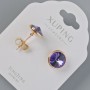 עגילי פוסטים Xuping עם קריסטלים Swarovski בצבע סגול, קוטר 10 מ״מ, זהב מצופה 18K
