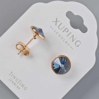עגילים סטודיים Xuping עם קריסטלים Swarovski בצבע כחול, קוטר 10 מ״מ, זהב מצופה 18K