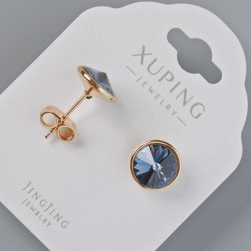 עגילים סטודיים Xuping עם קריסטלים Swarovski בצבע כחול, קוטר 10 מ״מ, זהב מצופה 18K