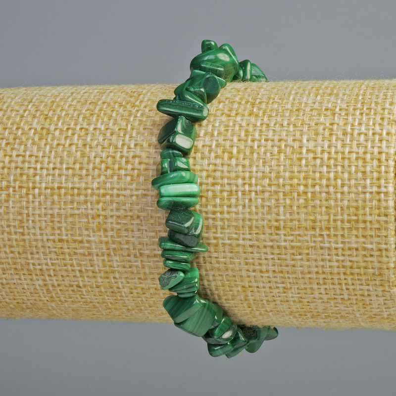 צמיד מלכיט טבעי מפירורי אבן, קוטר 9×3 mm, אורך 18 ס״מ (סטרץ)