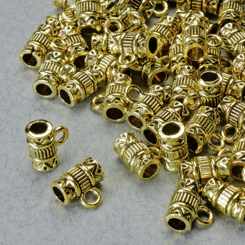 אביזרי תכשיטים מחזיק בייל זהוב, קוטר 8×4,5 mm, קוטר החור 1,8 mm, 2, אורך 7 mm, צבע זהוב למתכת, אריזה 20 גרם ± 53 יחידות