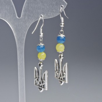 עגילים «סמל המשפחה», קוטר 15 מ״מ+- עם חרוזים ציטרין ואקוומרין, קוטר 6,5 מ״מ+-, אורך 60 מ״מ+-, צבע המתכת כסוף