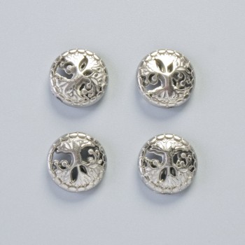 חרוז המטיט «עץ» בצבע כסוף, קוטר כ-12,5×4,5 מ״מ (4 יחידות)