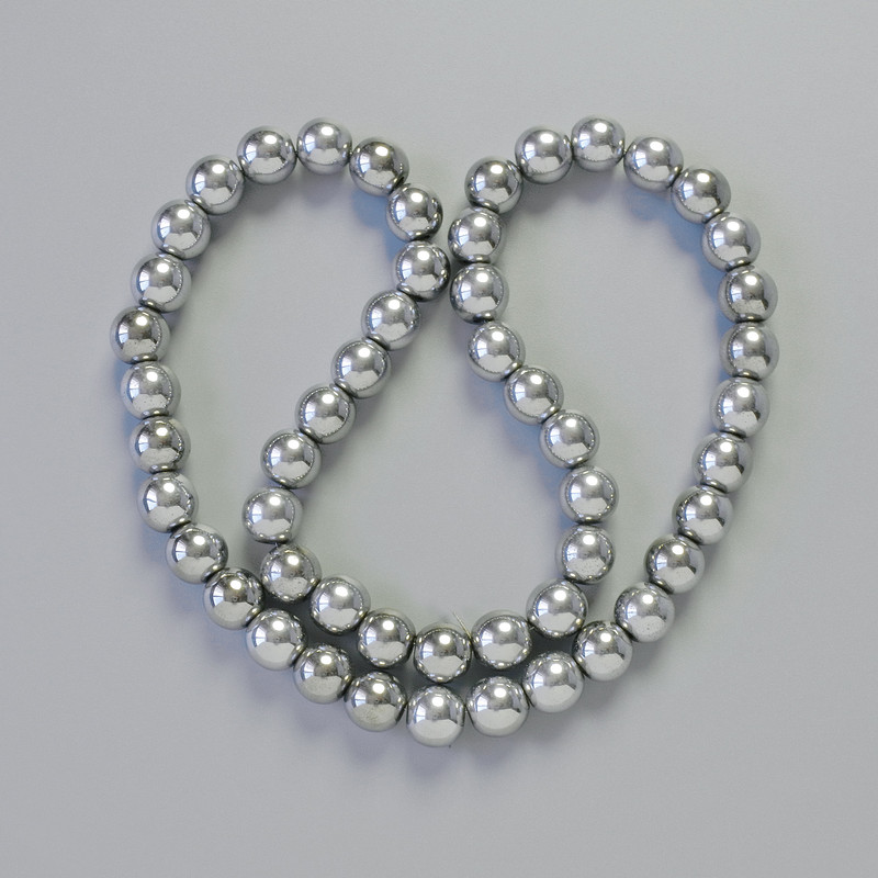  חרוזי המטיט AAA בצבע כסף, קוטר 8 mm, אורך 42 cm על החוט