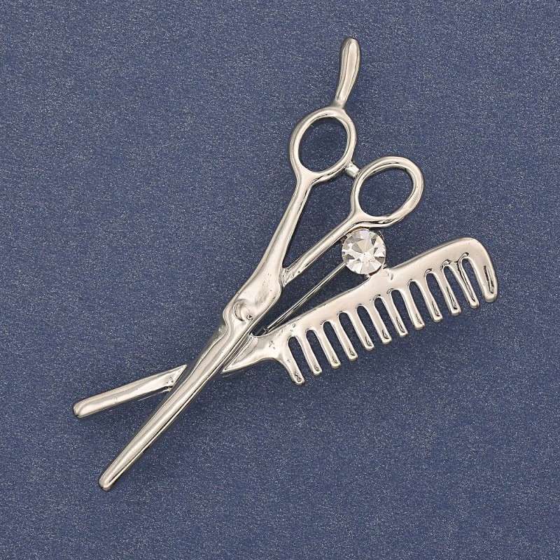 סיכת קישוט מסרק ומספריים כסופה 47x32mm+