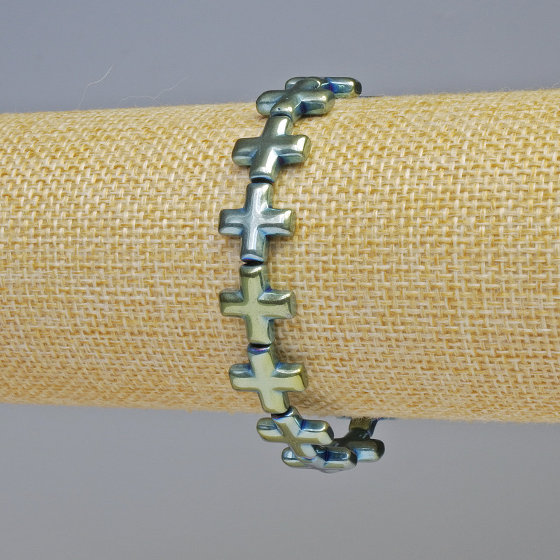 צמיד המטיט «צלב» בגוון ירוק-כחלחל, קוטר 12,5×12,5×4 מ״מ, אורך 18 ס״מ, אלסטי