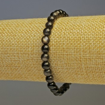 צמיד אובסידיאן כסוף בהיר כדור חלק, קוטר כ-6 מ״מ, אורך 18 ס״מ, אלסטי