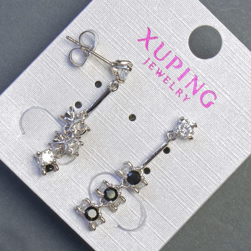 עגילים Xuping עם אבני שחורות 6x30mm רודיום