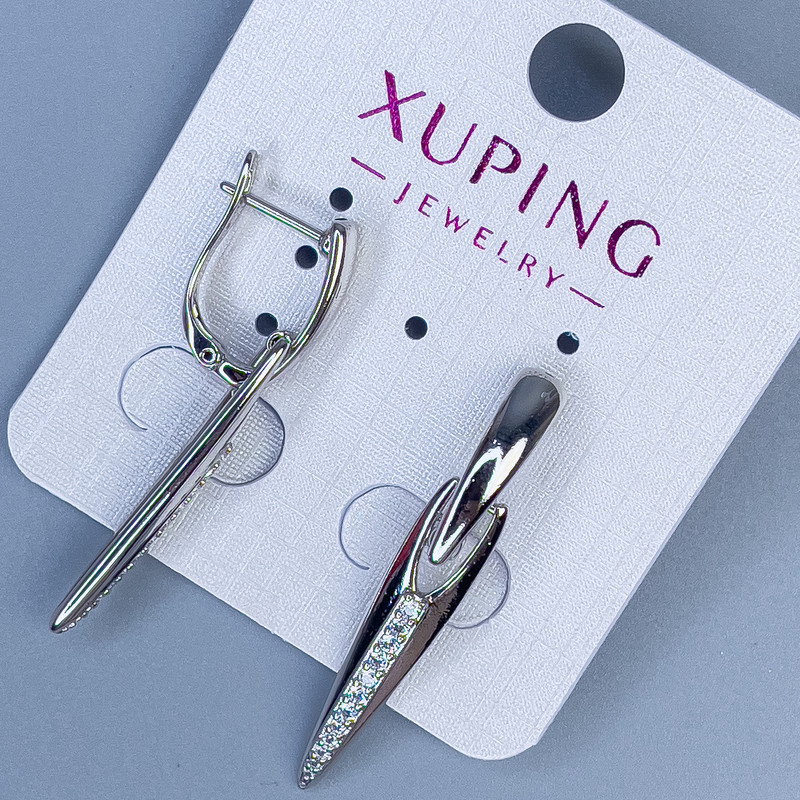 עגילים Xuping רודיום עם קריסטלים לבנים 38 מ״מ +