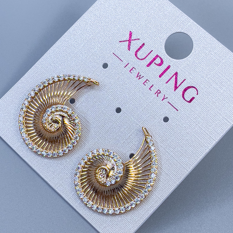 עגילים סטוד כדוריים Xuping סליל עם זרקונים לבנים, קוטר 23×17 מ״מ +- ציפוי 18K