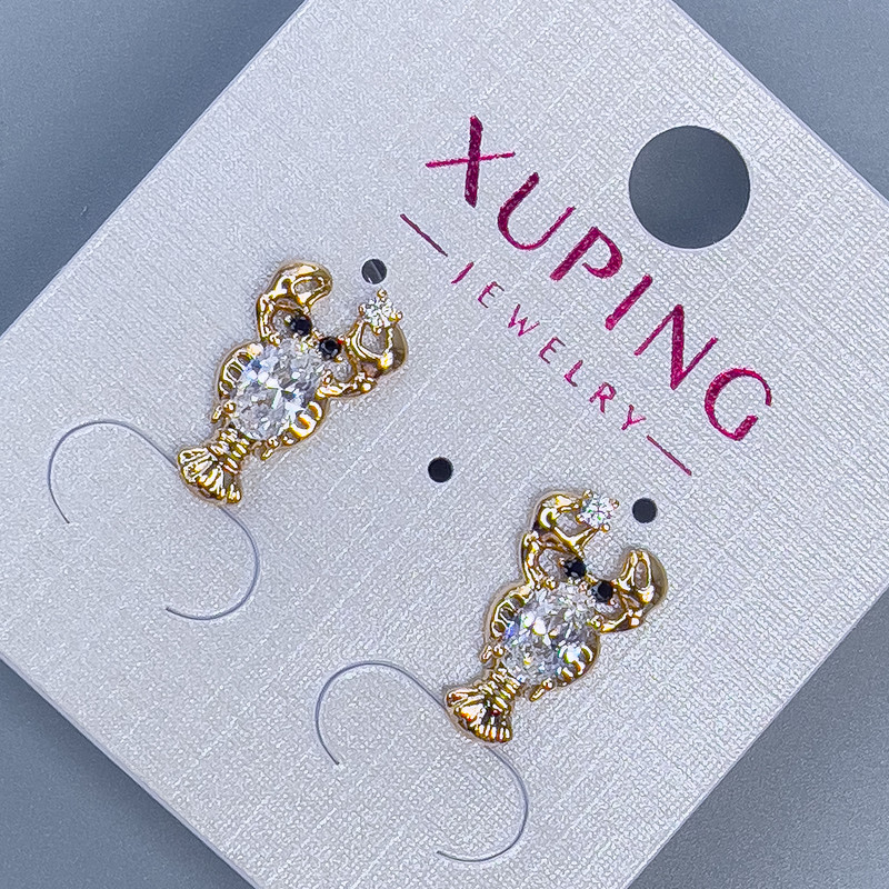 עגילי תקע כדוריים Xuping «סרטן» עם זירקונים לבנים, קוטר 16×9 מ״מ, ציפוי זהב 18K