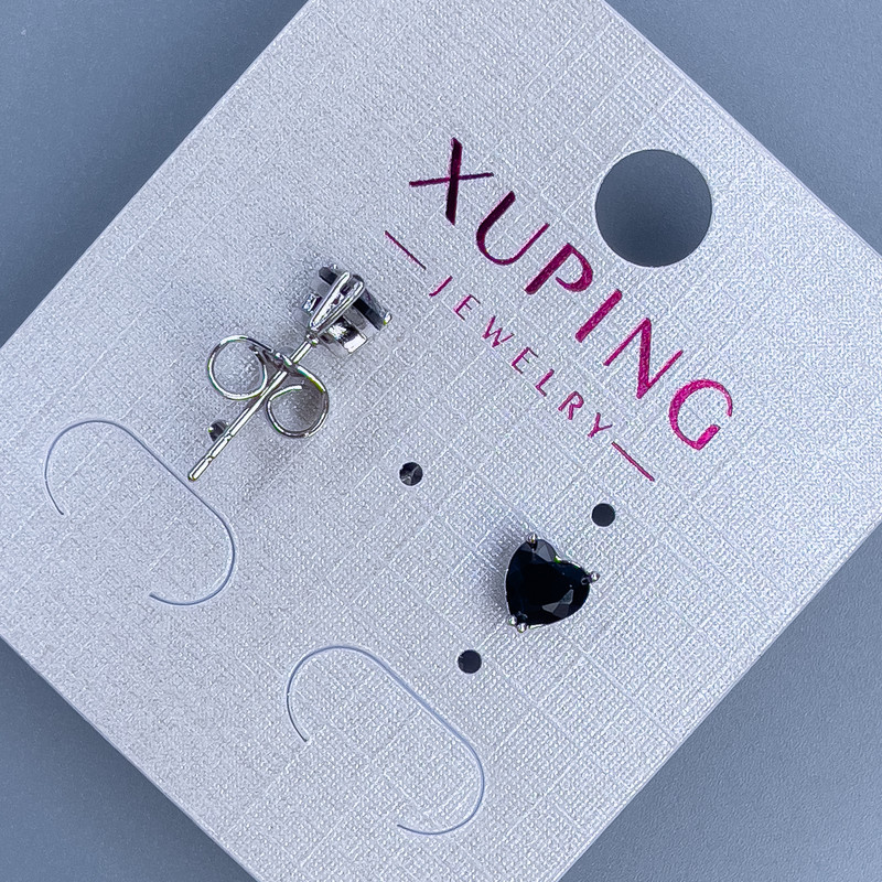 עגילי סטוד Xuping «לב עם אבן שחורה» 5 מ״מ +- ורודיום