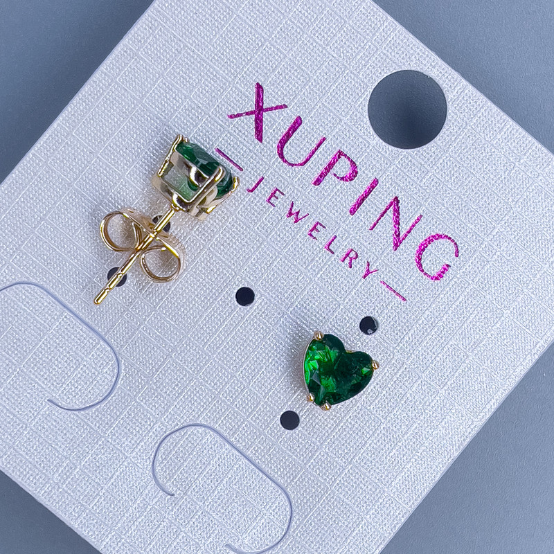 עגילי פוסטים כדוריים Xuping «לב עם אבן ירוקה» 5 מ״מ ± זהב מצופה 18K