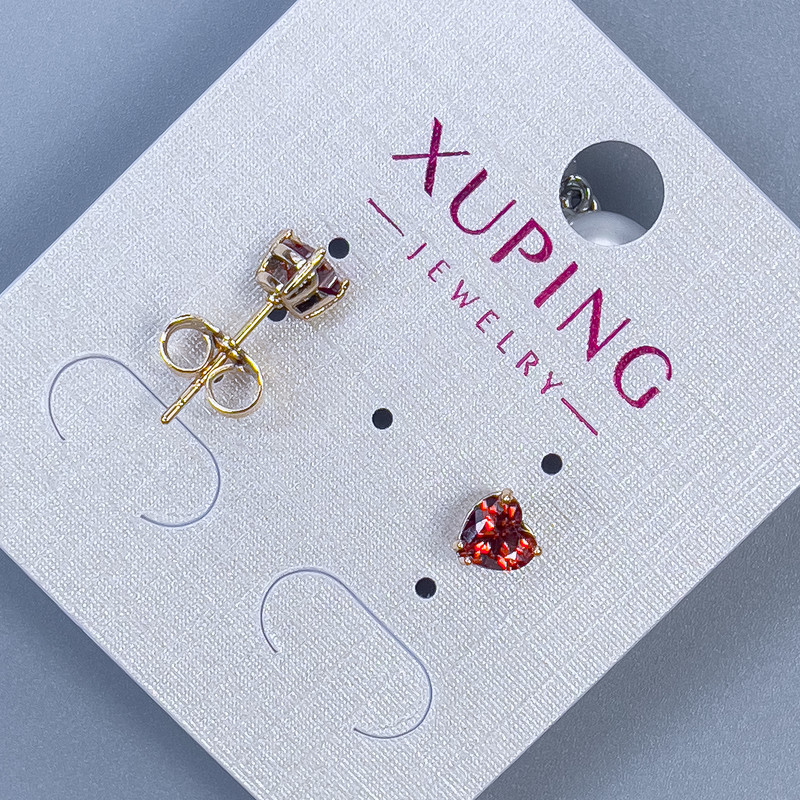 עגילי סטוד Xuping «לב עם אבן אדומה» 5 מ״מ ± ציפוי זהב 18K