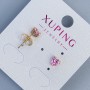 עגילי סטוד Xuping בצורת לב עם אבן ורודה בקוטר 5 מ״מ ±, מצופים בזהב 18K