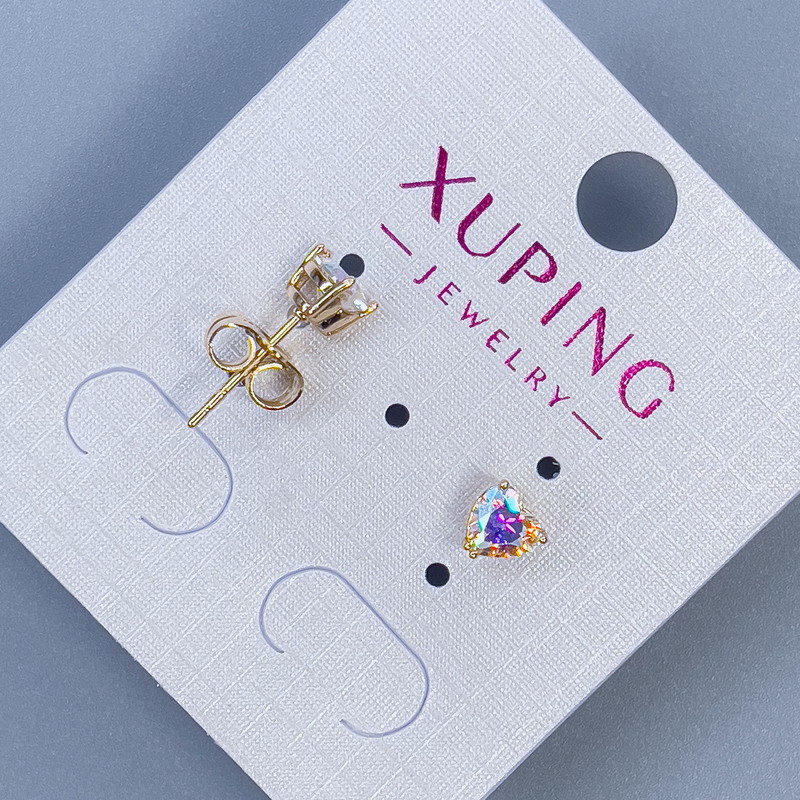 עגילי סטוד כדוריים Xuping «לב עם אבן הקשת הצבעונית» 6 מ״מ ± ציפוי זהב 18 קראט